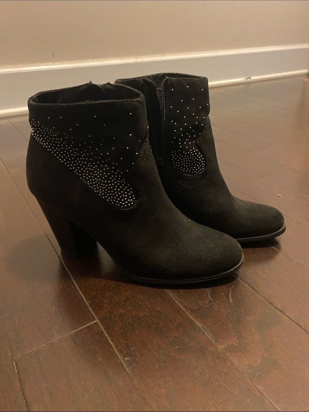 Women's Black Suede Ankle Boots with Stud Detail